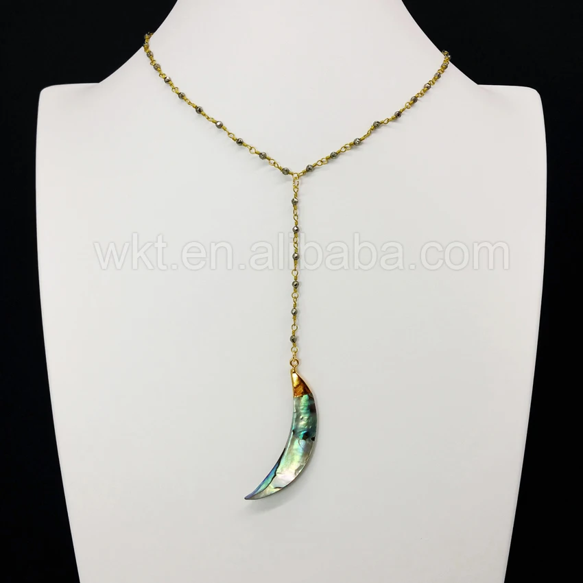 

WT-N678 Raw abalone shell pendant necklace for wholesale beautiful rosary rosary pyrite beads chain necklace choker necklace