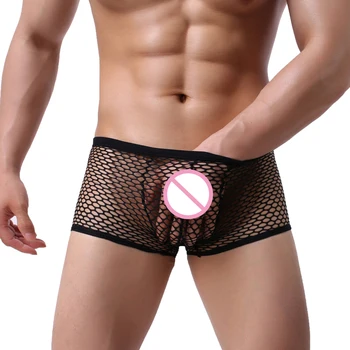 

Brand Underwear Men Boxer Mesh U Pouch Sexy Underpants Cueca Nylon Pants Trunks Boxer Shorts Gay Male Panties Hot
