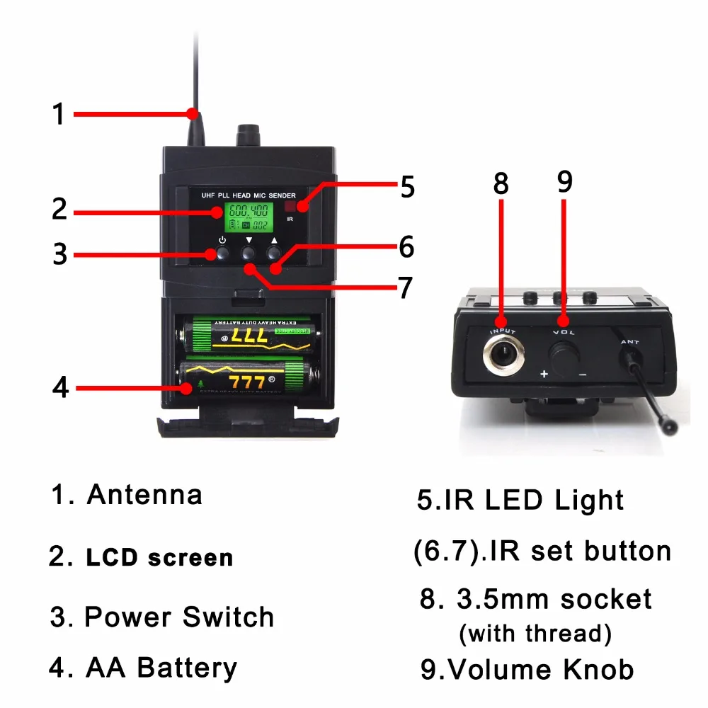 Freeboss FB U08 2 Way 200 каналов PLL ИК UHF беспроводной микрофон боди передатчик с гарнитурой