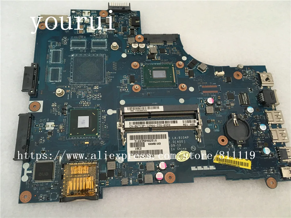 Yourui для ноутбука Dell Inspiron 3521 5521 материнская плата VAW00 LA 9104P 0671DP 671DP процессор 2117u DDR3