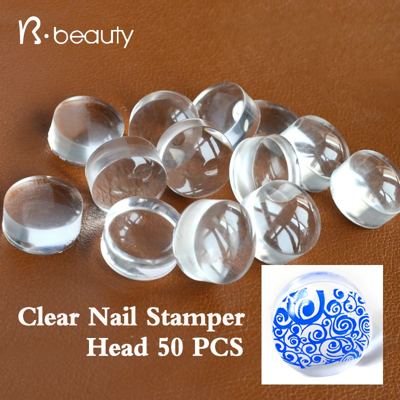 50pcs 2.8cm Clear Jelly Nail Art Stamper Head Transparent Silicone Nail