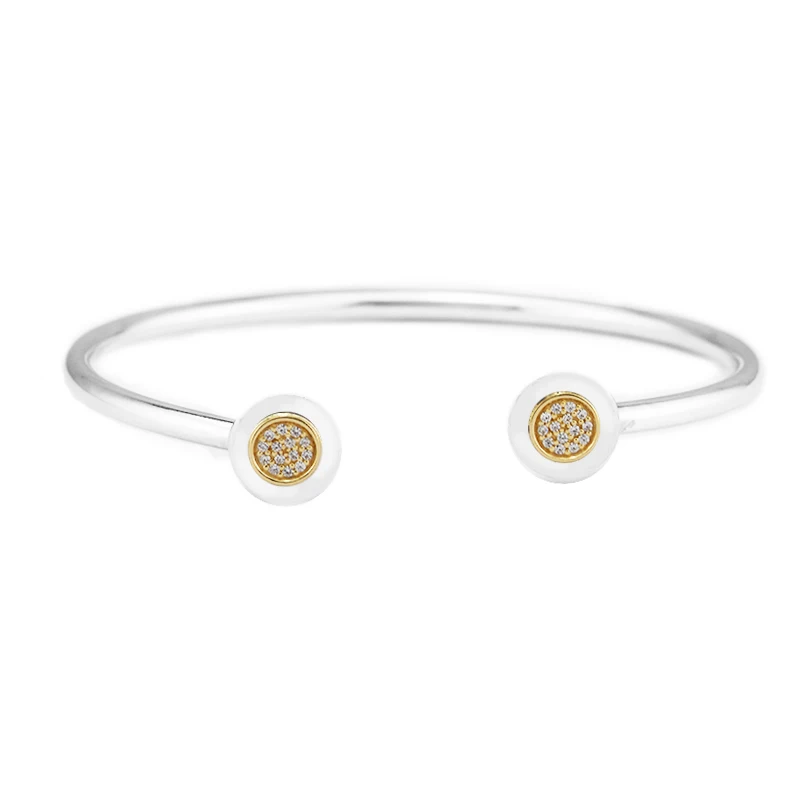 

14K Real Gold Signature Open Bracelet Bangle Sterling-Silver-Jewelry Clear CZ Charm Bracelets For Women Silver 925 Jewelry