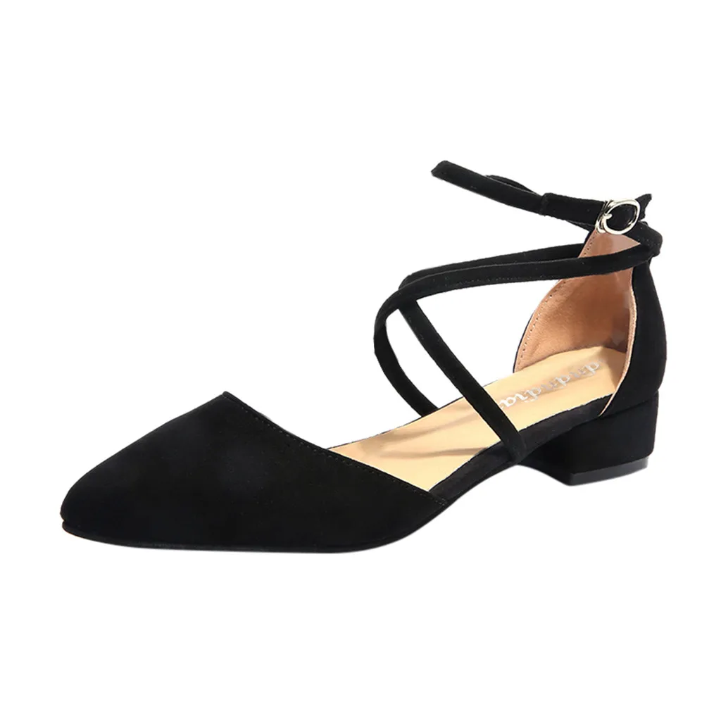 

SAGACE 2019 New Women's Fashion Point Toe Buckle Strap Shoes Casual Solid Square Heel Sandals Med Heel Shoes Leisure Shoes Ja17