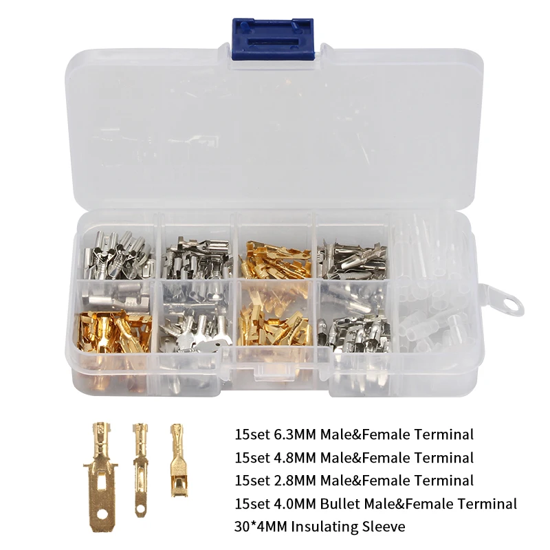 

150Pcs Male &Female Car Spade Connector Splice Crimp Wire Connectors Terminals Kit + Insulating Sleeve for Motorcycle Bike