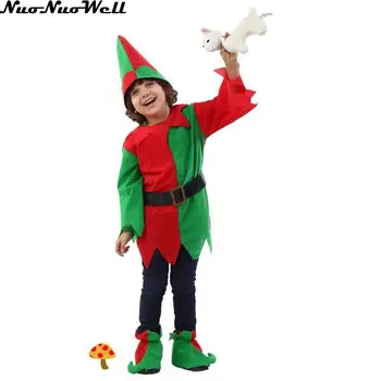 

Christmas Halloween Costume Long Sleeve Green and Red Boy Elf Suit Christmas Tree Costume for Kids Masquerade Carnival Party