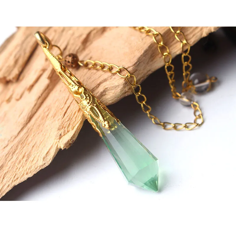 Fashion Natural Green fluorite healing crystals Pendulum quartz crystal pendant necklace Dowsing Reiki Chakra Pendulum jewelry 4