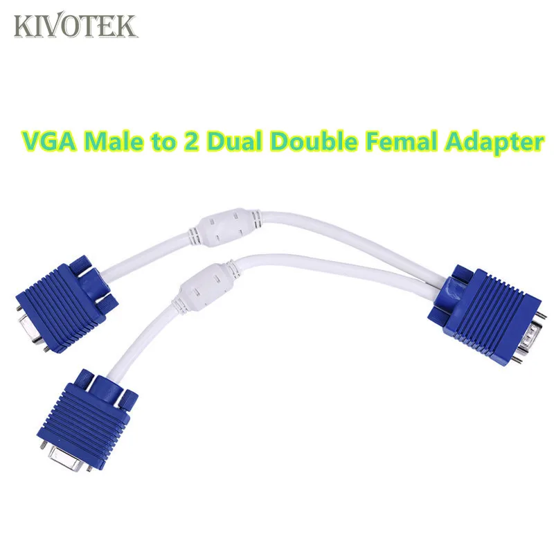 KIVOTEK 3PCS/LOT VGA to 2 Double Female VGA Adapter Cable Splitter VGA
