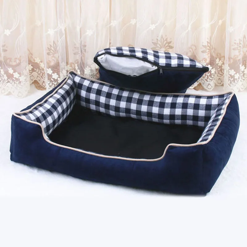 Pawstrip 4 Size Plaid Pet Dog Beds Winter Warm Large Dog Bed House Detachable Wash Puppy Cushion