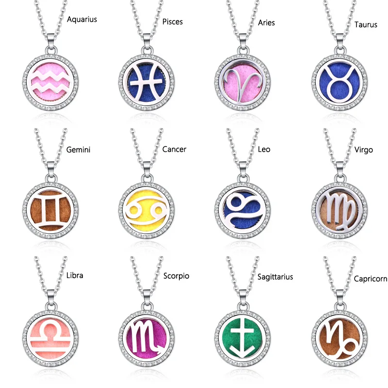 

New 12 Constellations Lockets Pendants With Essential Oil Diffuser Aromatherapy lockets Diffuser Pendant necklace