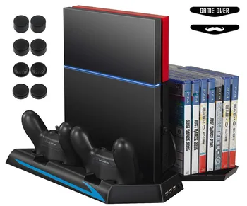 

PS4 Vertical Stand Base Cooling Fan,Game Holder Controller Charging Dock Station Disc CD Disk Storage for Playstation 4 Console