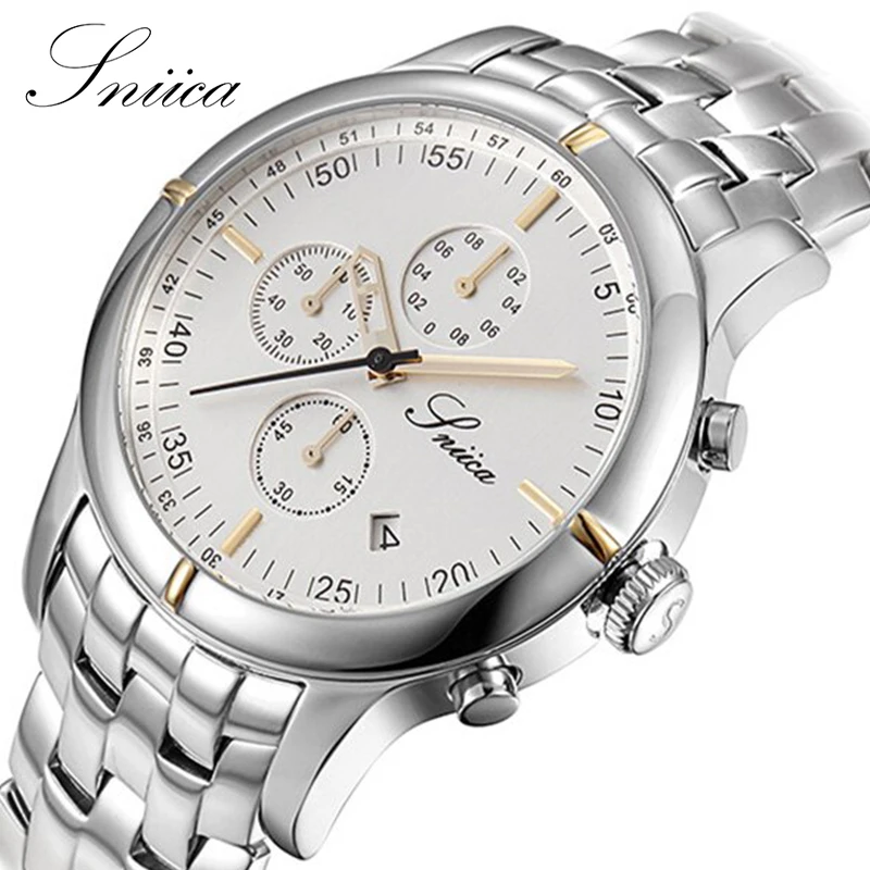 

SNIICA Quartz watch men Swiss movement Hardlex Mirror watches 316L Fine Steel Watchband Wristwatch relogio masculino SN2022