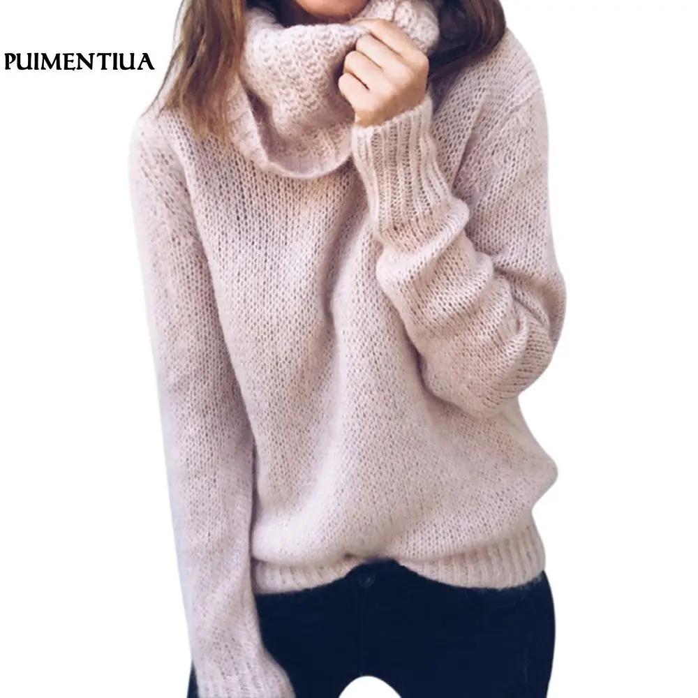 

Puimentiua 2018 New Turtleneck Soft Mohair Knitted Sweater Women Autumn Winter Warm Long Sleeve Pullover Jumper Tops Pull Femme