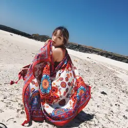180x100 см Женская Бохо накидка с кисточками шарф негабаритный солнцезащитный платок для пляжа цветной геометрический цветочный принт бикини