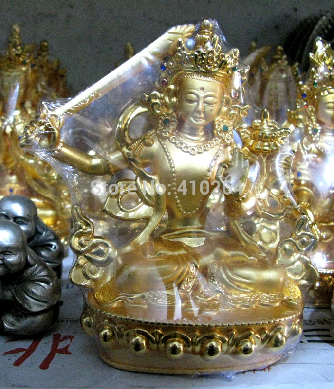 

old craft 15cm Manjushri sword Plate of Gold Buddha Bronze Statue (A0314)