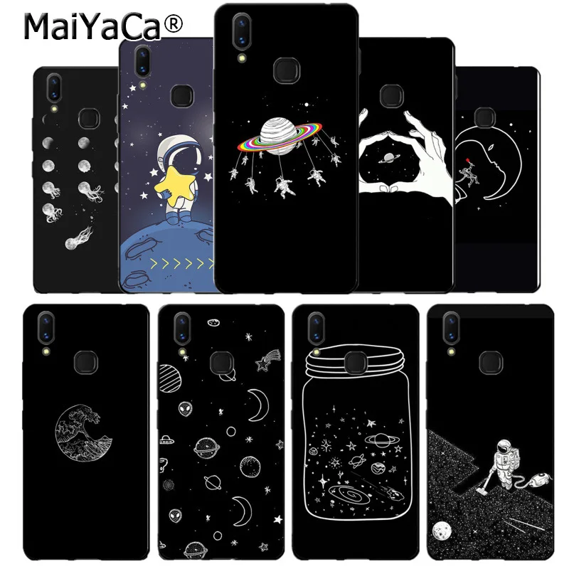 

MaiYaCa black with white moon stars space astronaut Soft cover phone Case for vivo v9 v7 Y83 x20 x20plus x21 plus nex s coque
