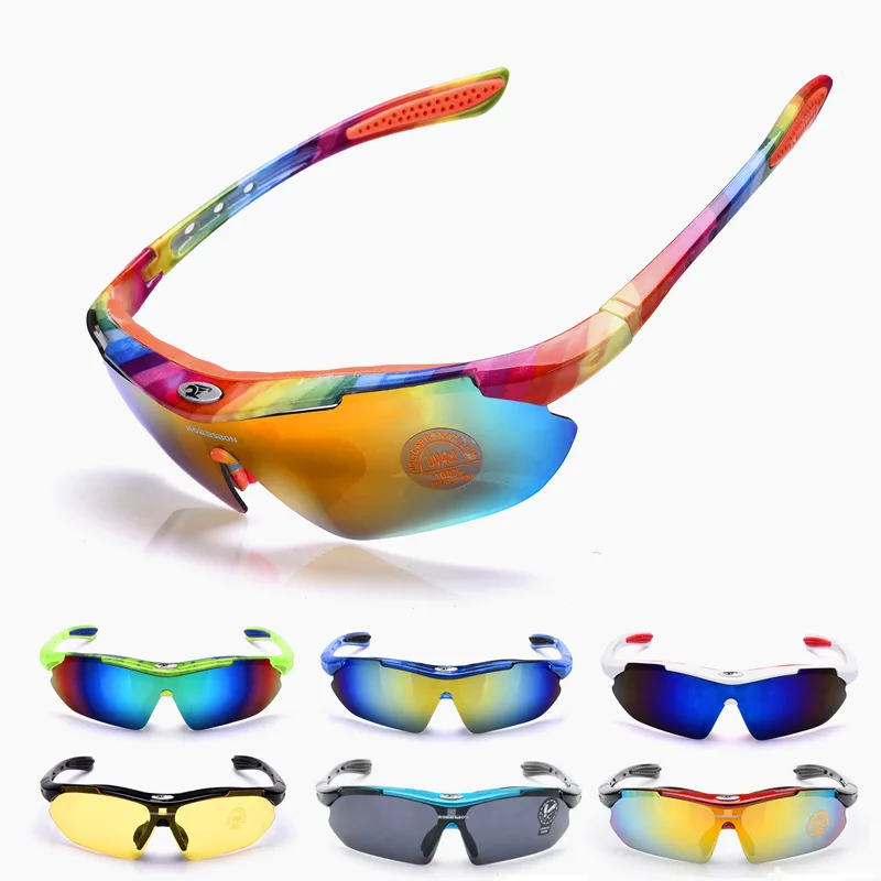 

ROBESBON New Cool Multicolor Mountain Bike Eyewear Outdoor Cycling Glasses Sports PC Sunglasses with Glasses Box Set