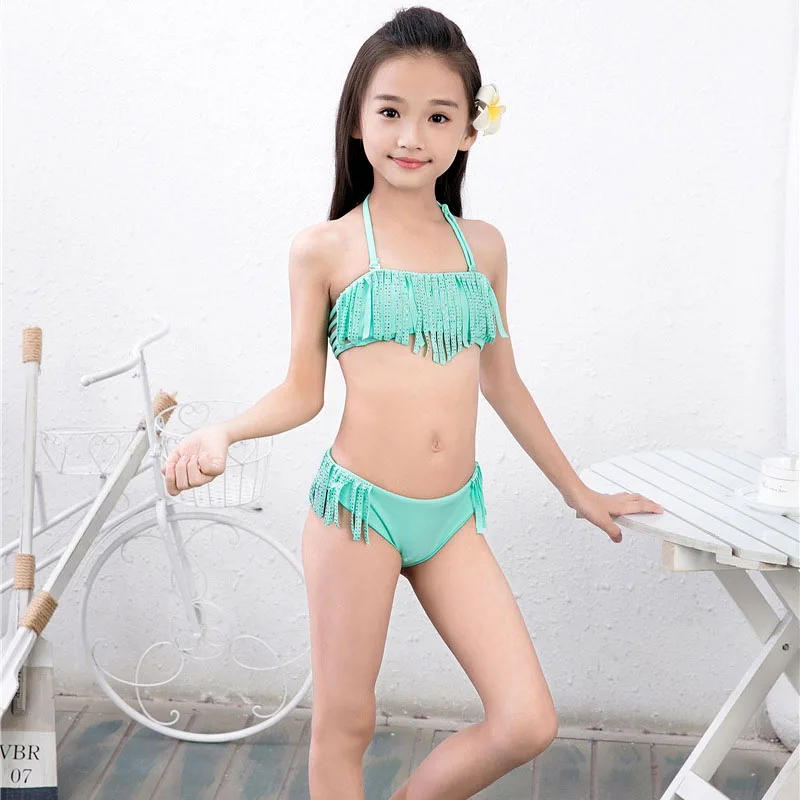 Traje de baño para mujer 6-16Y niñas Bikini Set Baby Summer Tassel Split Skadsuit Beachwear Niños Biquini Regalos1