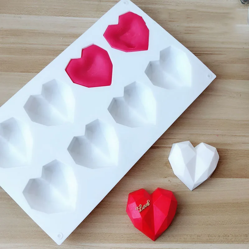 

8 Holes Diamond Surface Heart Candle Silicone Mold Love Heart DIY Plaster Gypsum Molds Candle Silica Gel Mould