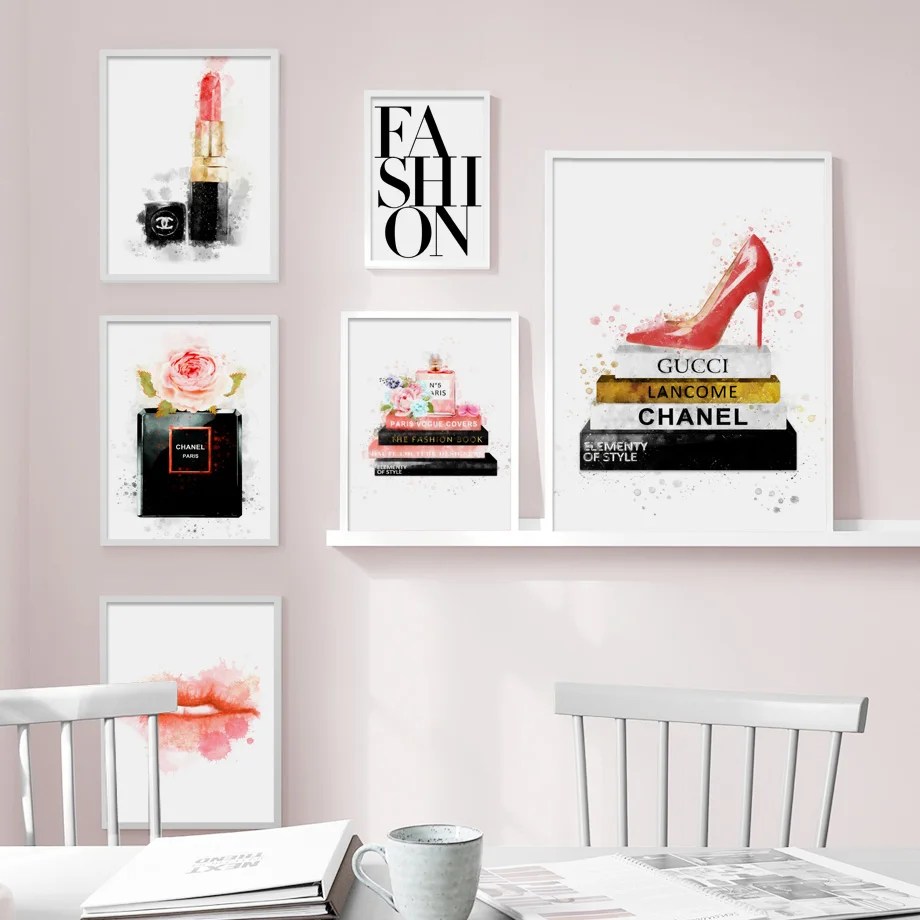 

Flower Paris Perfume Vogue Book Lipstick Wall Art Canvas Painting Nordic Posters And Prints Wall Pictures For Living Room Decor