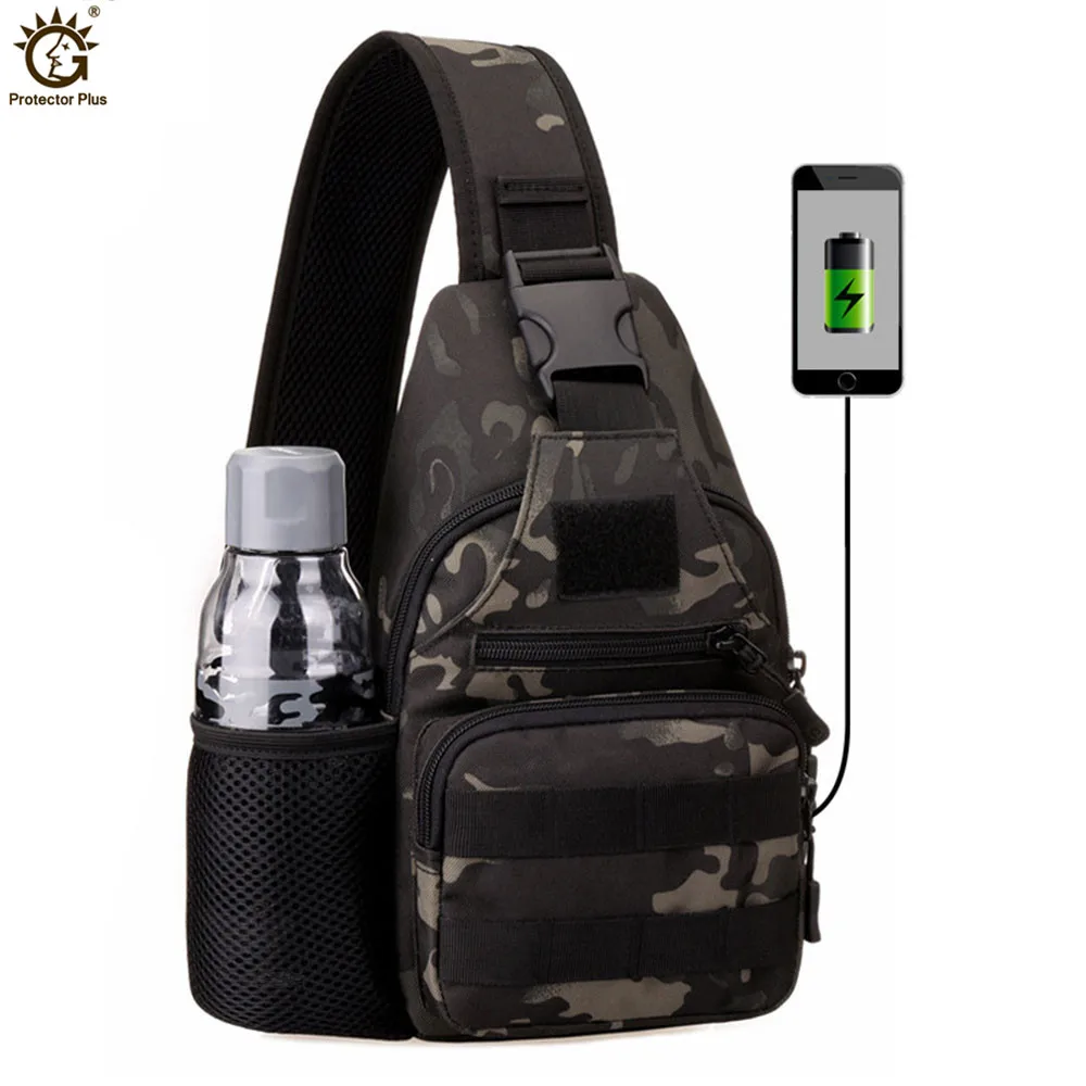 New Arrival Tactical USB Charging Chest bag Outdoor Military Camouflage Shoulder Bag Tactical Army Assault Pack mochila tactica