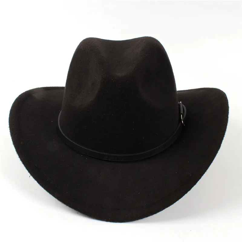 Mistdawn модная женская мужская шерстяная шляпа с широкими полями ковбойская шляпа ковбойская Кепка черный кожаный ремень размер 56-58 см ATB