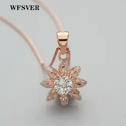 WFSVER ожерелье из стерлингового серебра 925 пробы для женщин розовое золото цвет солнце цветок подвеска с кристаллом ожерелье корейский стиль