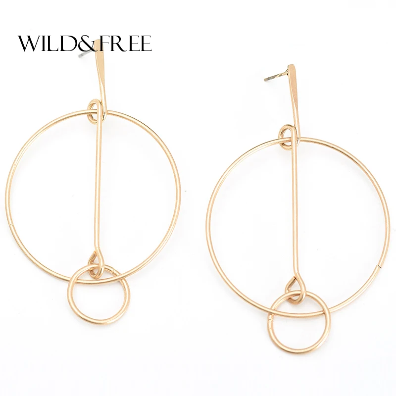 2017 Women Fashion Europe Big Gold Circle Stud Earrings Jewelry Zinc Alloy Hollow Out Double Round | Украшения и аксессуары