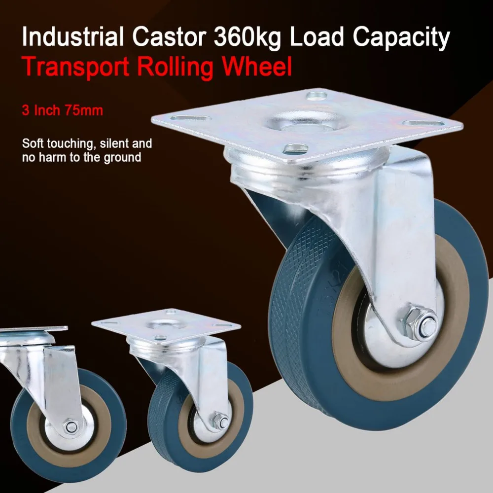 

Durable 4PCS 3 Inch 75mm Industrial Castor 360kg Load Capacity Transport Rolling Wheel Universal Towing Rollers Brake Optional