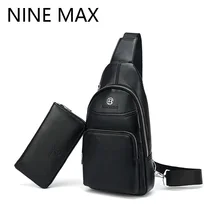 Polo de Los Hombres de Alta Calidad de LA PU de Cuero Bolsas de Tórax y Monedero conjunto de Utilidad Múltiple Negocios Sling Satchel Shoulder Bag Durable Para masculino