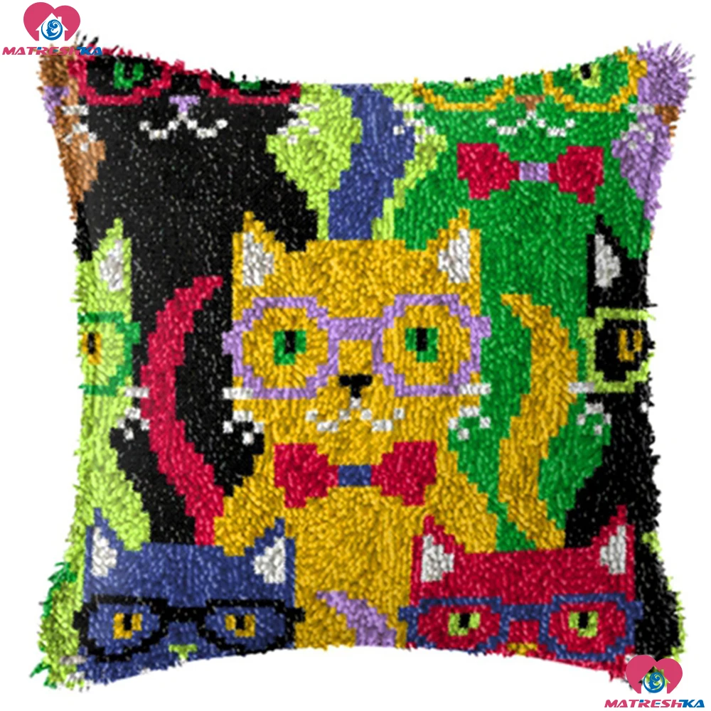 Latch Hook kits cats home Handicraft Embroidery Printed Pillowcase set