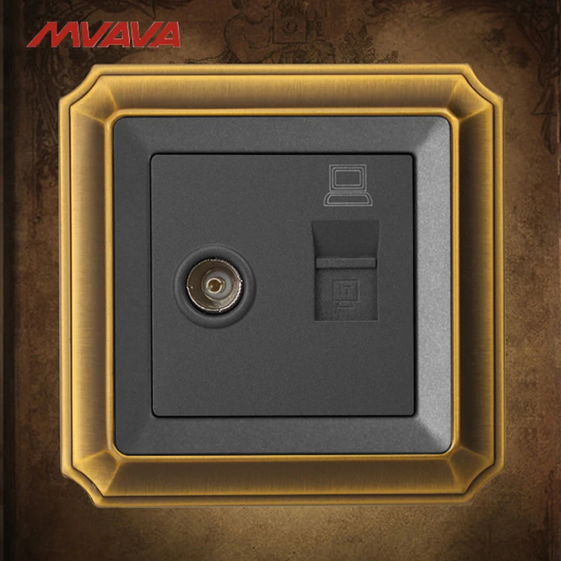 

MVAVA Computer Data+TV Receptacle RJ45 Data Outlet Internet Jack Plug Wall Socket Luxury Bronzed Panel Free Shipping