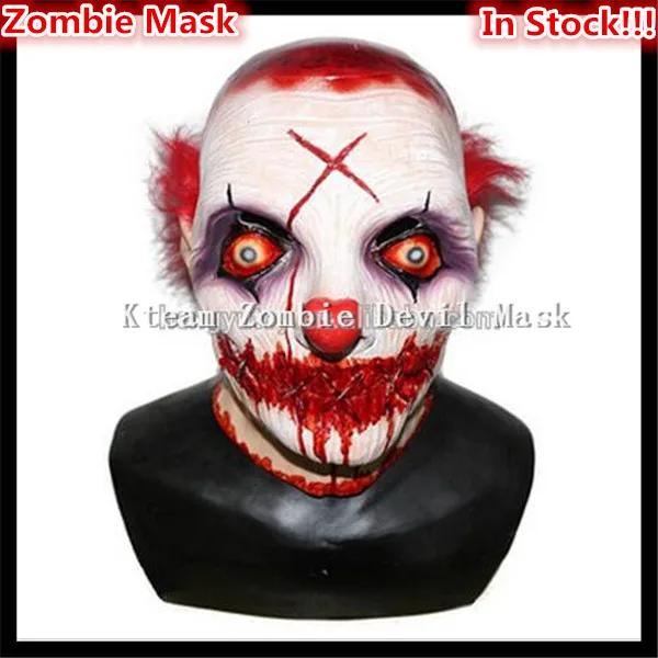 2017 top grade latex halloween party cosplay horror halloween scary clown mask with red hair jester joker face mask costume in party masks from home