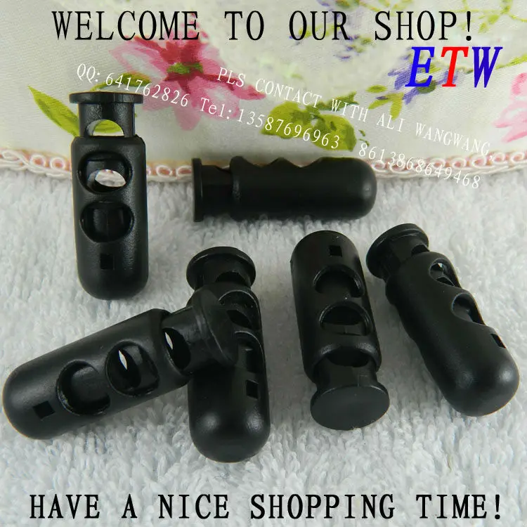 Free Shipping Wholesale High Quality Nylon Cord Lock 2 Holes Black Nylon Bottle Stopper Spring