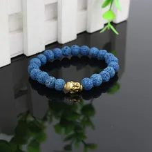 Faitheasy натуральный голубой Лава вулкан сплав буддизм бусины в виде голов энергии браслеты с орнаментами