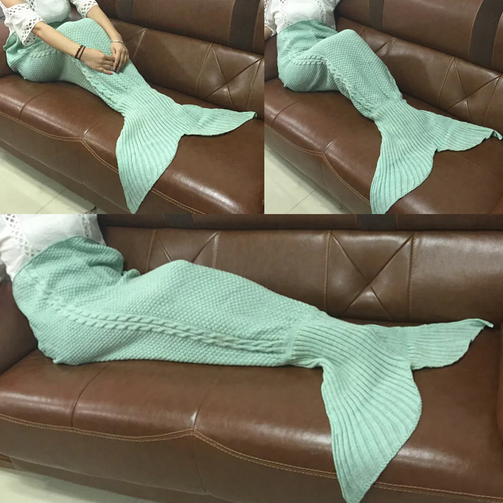Модное вязаное одеяло «хвост русалки» для взрослых и детей, мягкий спальный мешок