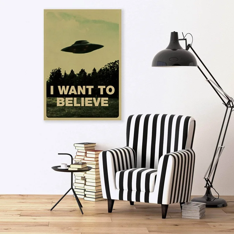 1 piece Vintage Classic Movie The Poster I Want To Believe Poster Bar Home Decor Kraft Paper Painting Wall Sticker