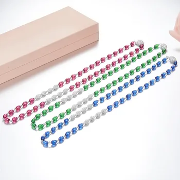 

[MeiBaPJ] European and American 925 Pure Silver AAA Zircon Necklace Red Stone & Blue Stone & Green Stone 3 Color For women