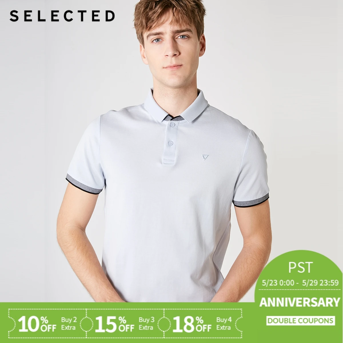 

SELECTED Men's 100% Cotton Stand-up Collar Short-sleeved Knit Poloshirt S|419206563