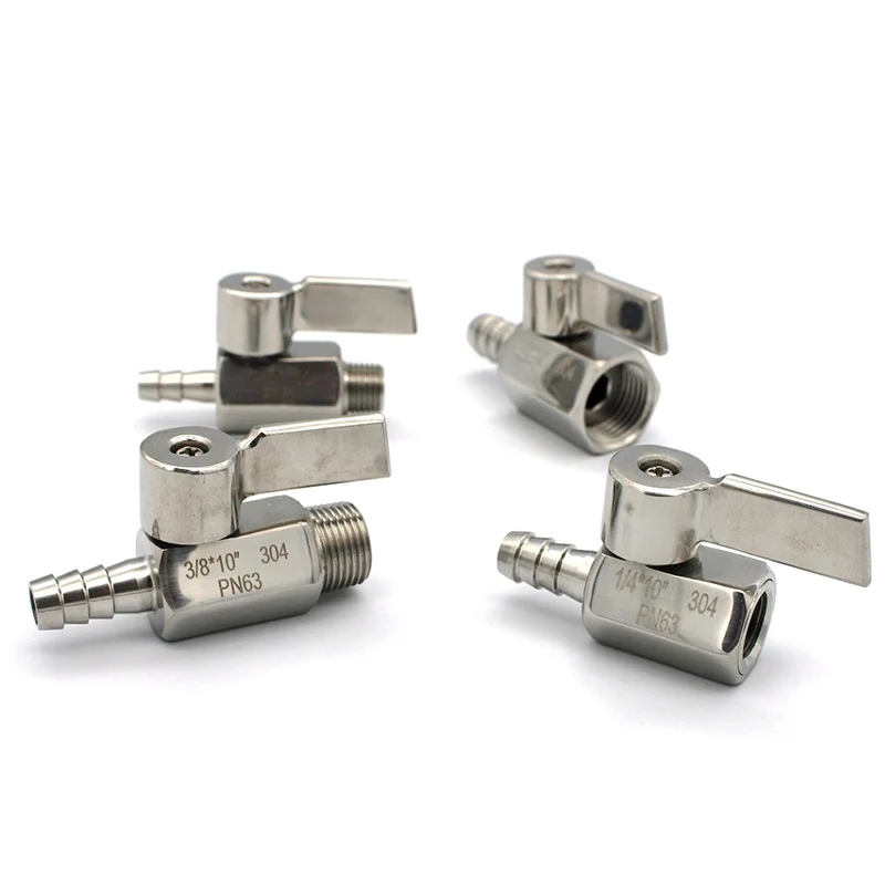 

MINI Ball valve Stainless steel Handle 1/4 3/8 1/2 to 7mm 10mm 8mm 12mm Pipe Pagoda adapter female male 304 SS 2 way ball valve