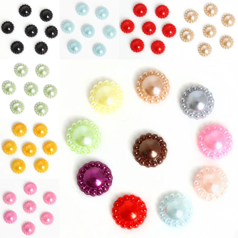 

Hot Fashion 50Pcs 12MM Multi Colors Imitation Pearls Half Round Flatback Flower Beads For DIY Bracelet Necklace Jewelry Findings
