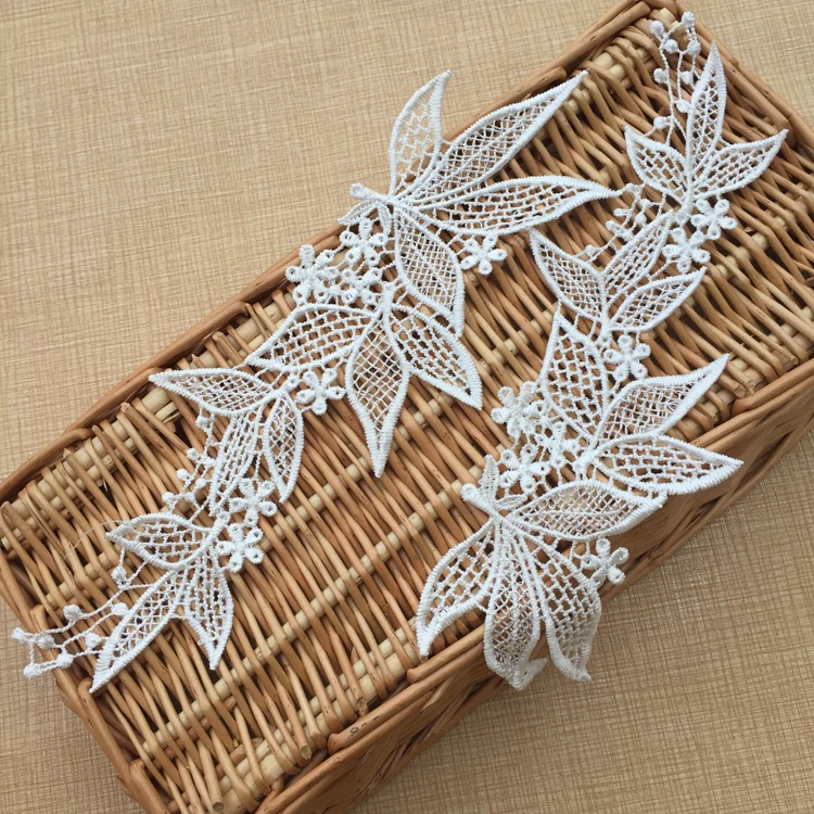 

10Pcs 25*8.5cm Fancy Flower Embroidered Lace Trim For Bride Decoration Mirror Wedding Guipure Lace Applique Patches TT476