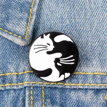Модная креативная мультяшная черно-белая кошка металлическая эмалированная брошь-кнопка Дамский ошейник Рюкзак лацканы иглы животное бижутерия