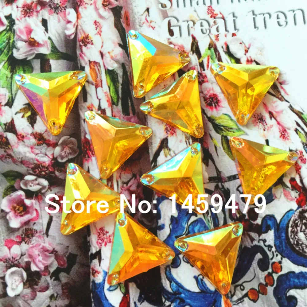 

2016 New Product Rhinestone Trigon 14mm Acrylic Crystal Yellow AB Color 150PCS Classical Perfect Dress Sewing Accessories