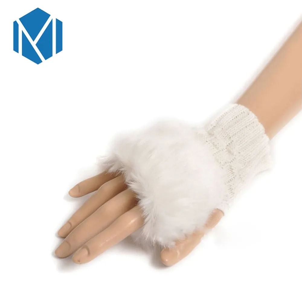 Зимние меховые без пальцев перчатки с имитацией кролика, теплые вязаные перчатки для женщин и девушек, перчатки на запястье, варежки, рождественский подарок
