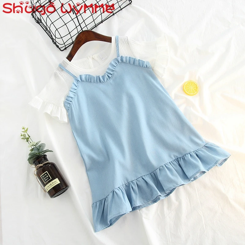 

Children's Summer Cotton Short Sleeve Round Neck Patchwork Ruffles Princess Party Girls Cute Tutu Dress vestidos