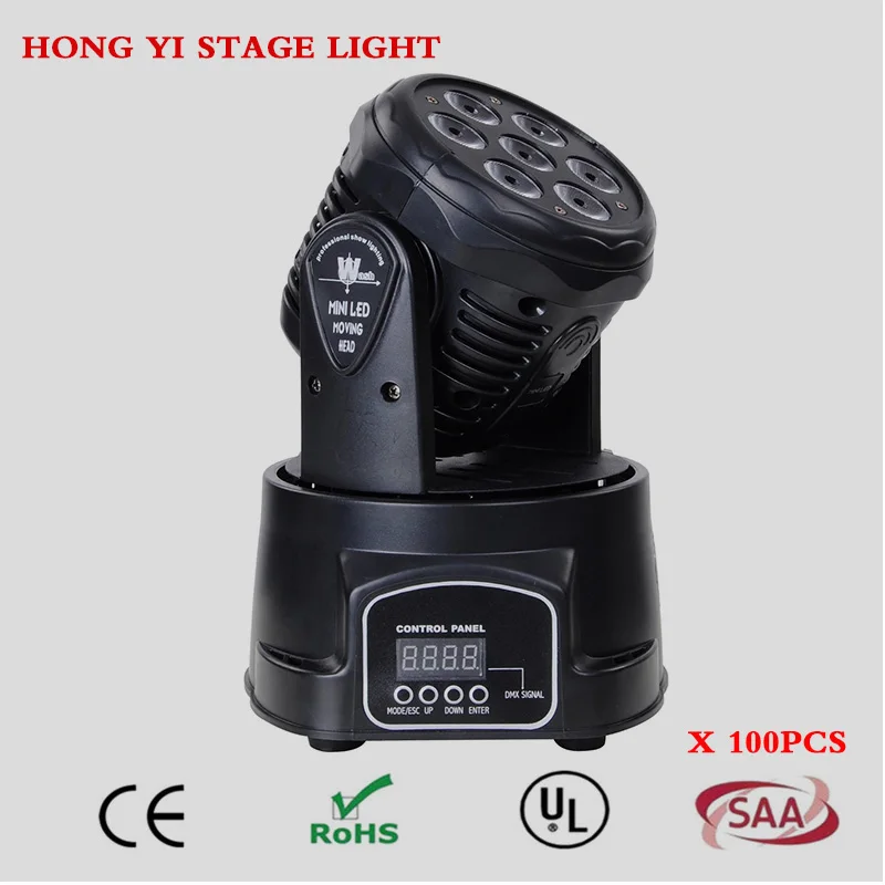 

Hong Yi Stage Lighting (100 pieces/lot) LED Moving Head Mini wash 7x12w RGBW 4in1 Quad with advanced 14 channels