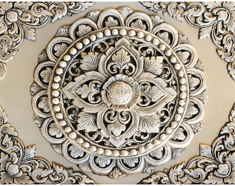 3D обои Европейский стиль серебряные украшения цветок потолок Фреска фото обои гостиная отель роскошный Декор Papel де Parede