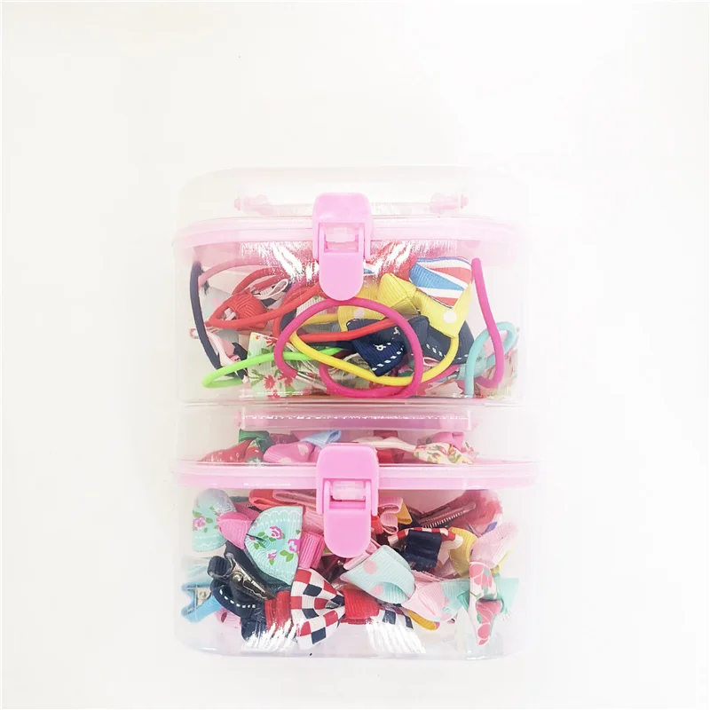 20Pcs/Set Flower Hair Clip Ribbon Bows Elastic Hair Band Cartoon Box Set Hairpin Xmas Gift Scrunchy New Girls Hair Accessories