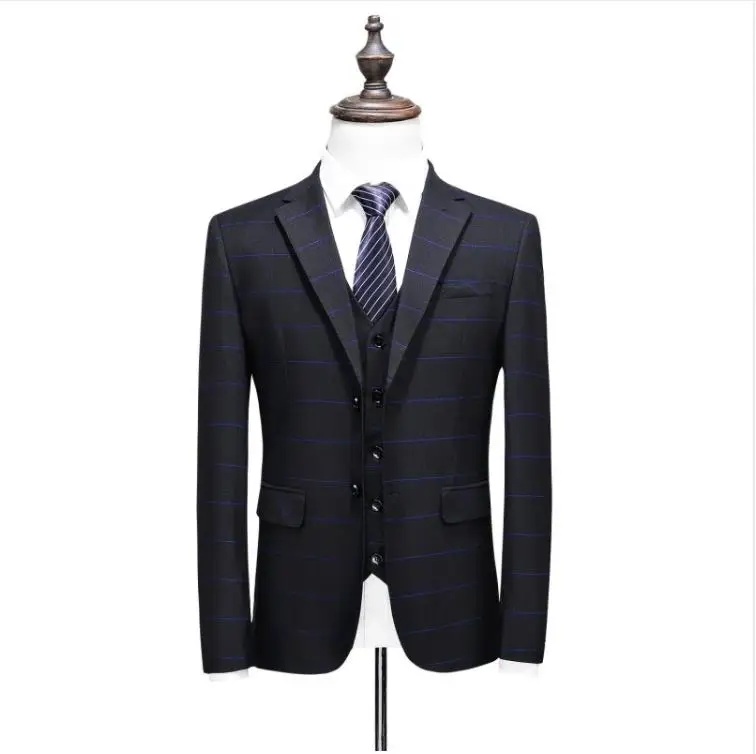 (Jacket+Vest+Pants) 2018 Mens fashion wedding Suits Slim Fit Coat Stripe Tuxedo Prom Suits men 3 pieces suit 2018