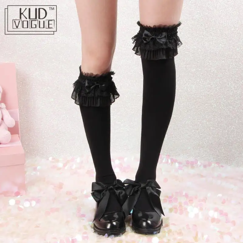 

Lolita Big Lace Stockings Flower Wedding Velvet Double Lace Calf Socks Over Knee Lolita Socks Lovely Bowknot Heap Heap Socks